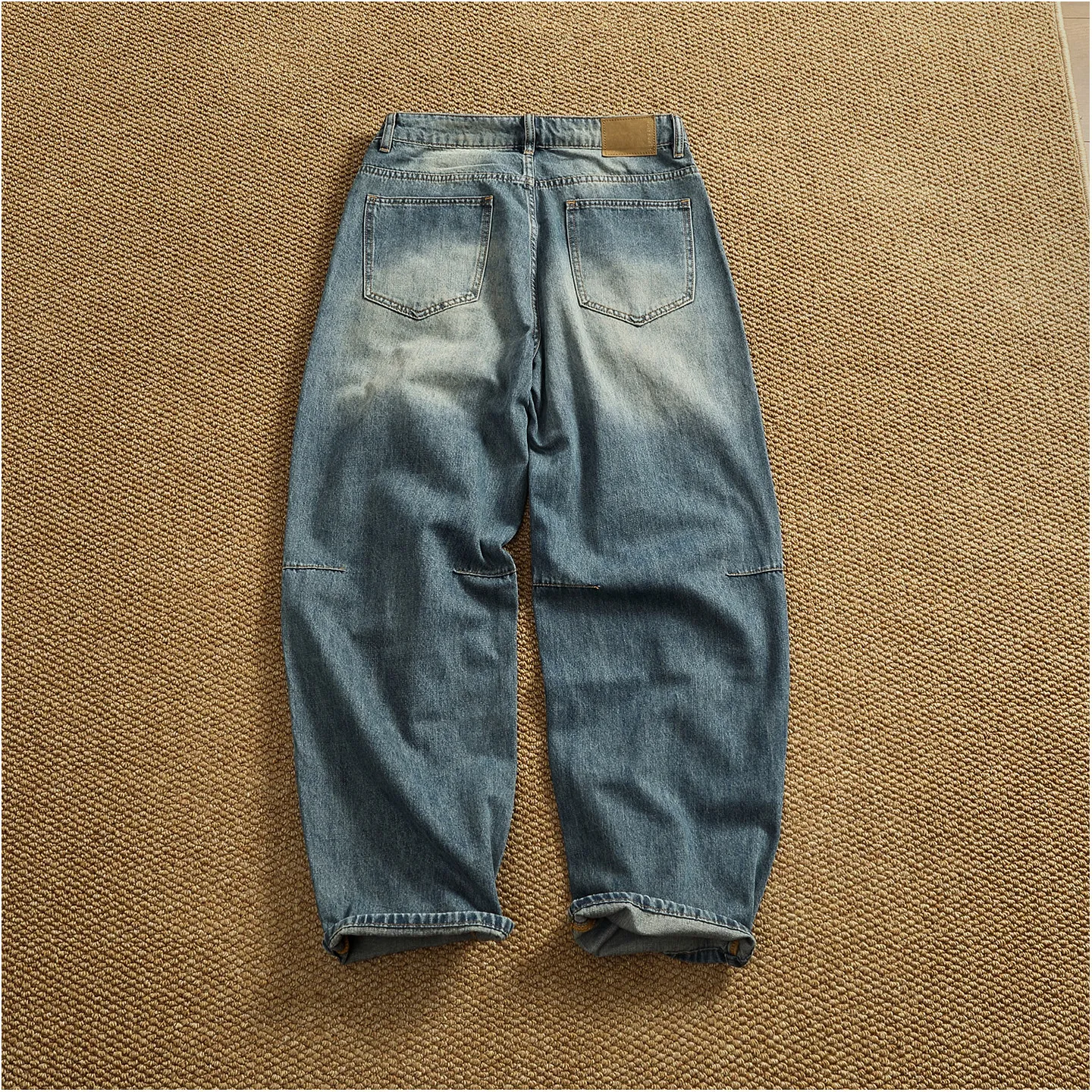 American Vintage Washed Design Patchwork Loose Straight-Leg Wide Leg Jeans for Men Unisex Blue Denim Trousers Plus Size 40