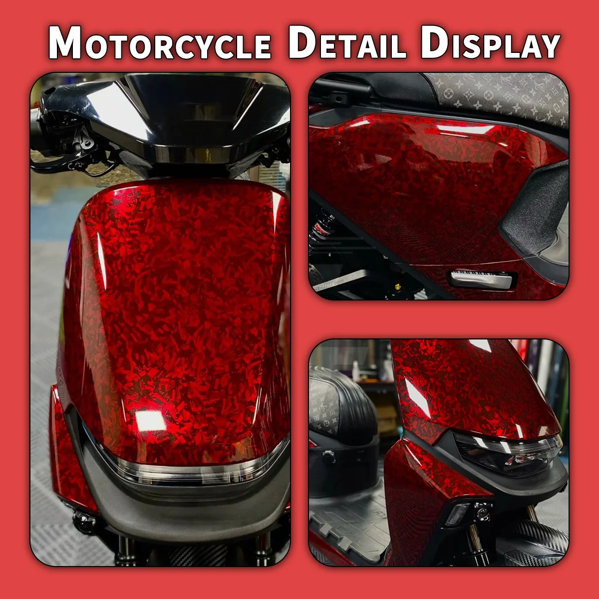 152*100cm Forged Carbon Fiber Red Vinyl Wrap High Gloss Car Hood Covers Film Accessories Wrapping Foil Car Body Stickers view 6