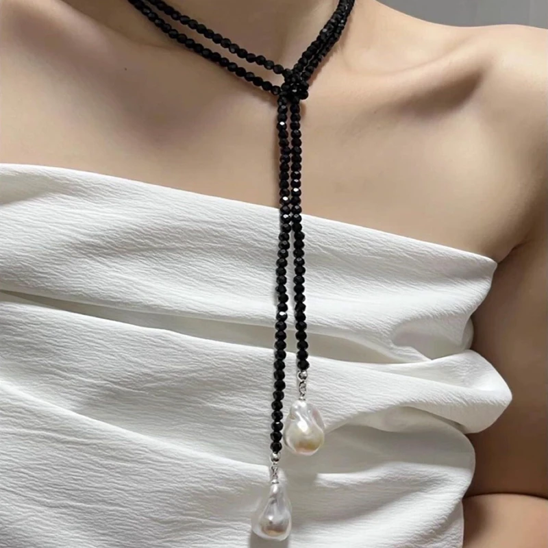 Vintage grüne Kristallperlen-Anhänger-Halskette für Frauen, minimalistische handgefertigte Perlen, lange verstellbare Halskette, Halskette, Schmuck – Detail 10