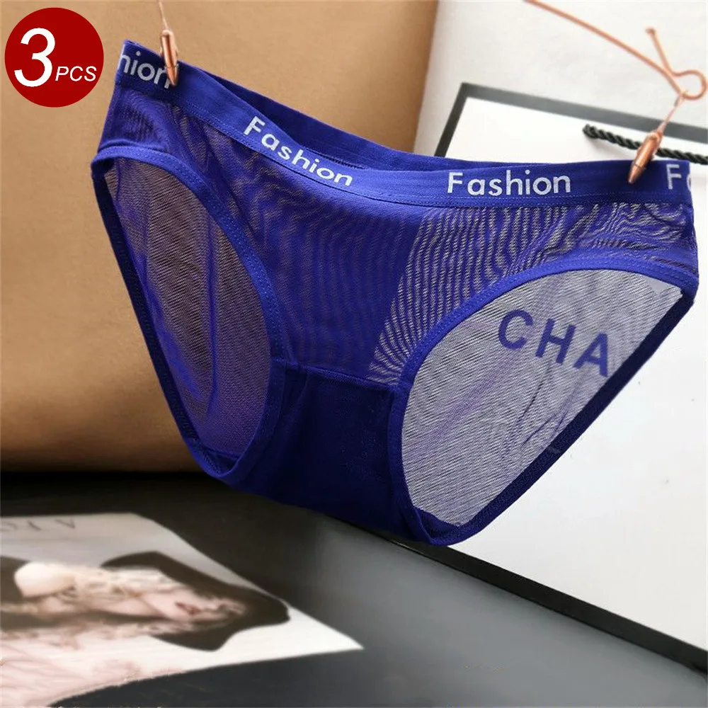 3Pcs/Set Fully Transparent Sexy Women Underwear See Through Thin Panties Low Waist Sheer Briefs Lingerie Female Pantys