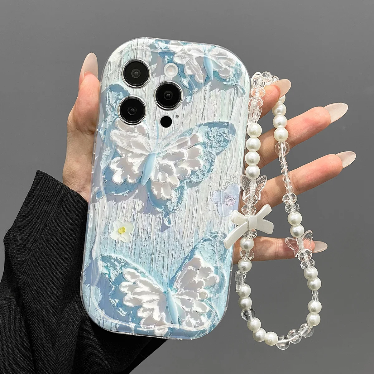 Lanyard Oil Paint Butterfly Flower Phone Case For Samsung Galaxy S24 S26 S25 Ultra Plus A56 A55 A57 A37 A17 Wrist Strap Cover