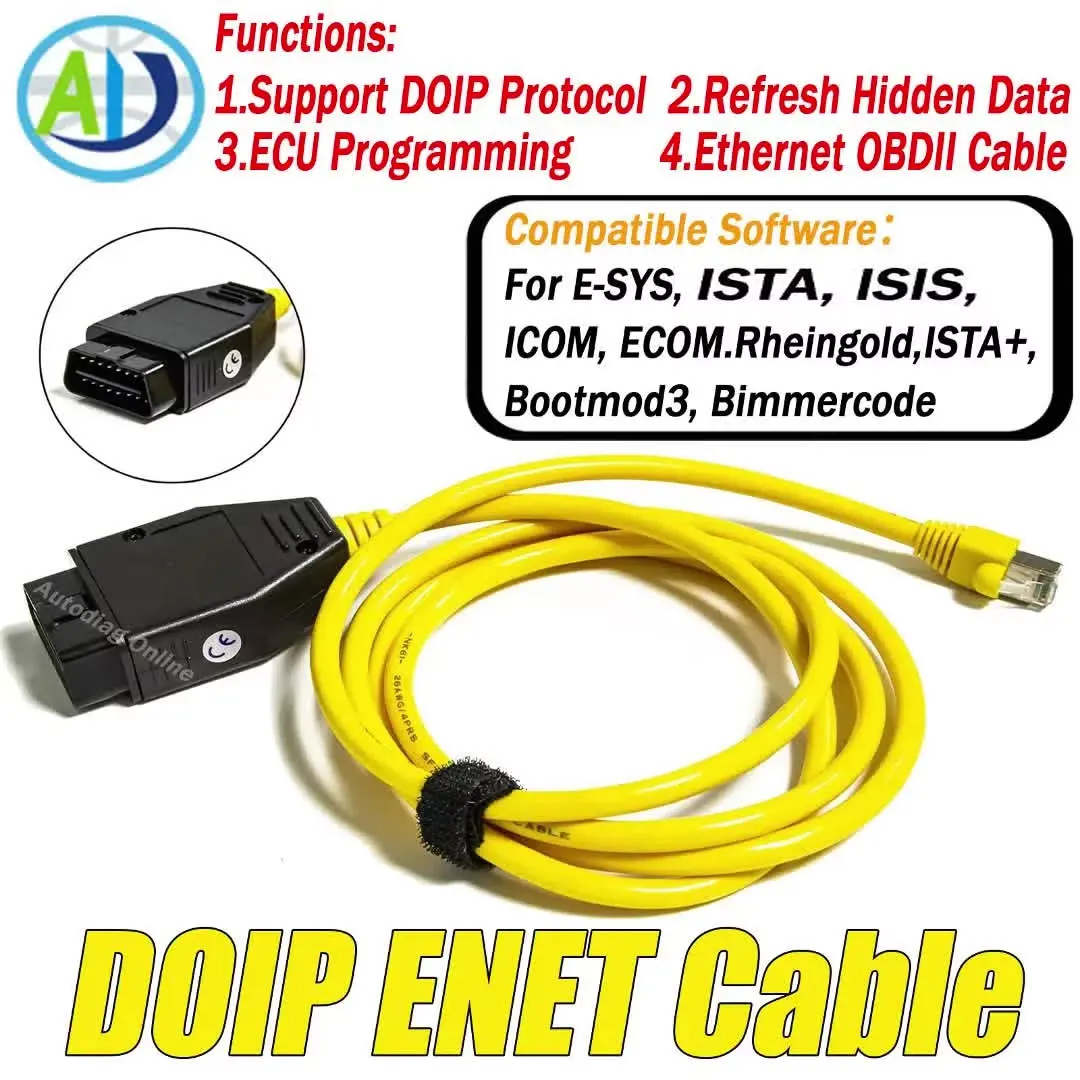 ENET Cable Hidden Coding ECU Programming OBD2 Diagnostic Cable Ethernet RJ45 Connector For ESYS Software