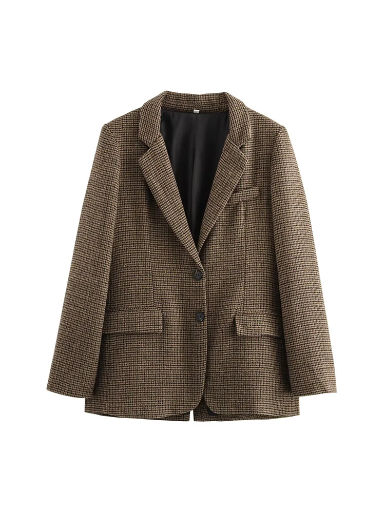 

Insozkdg Autumn and Winter New Arrivals Blazers Women Clothing Fashionable and Versatile Series Wool Blended Plaid Suit Jacket