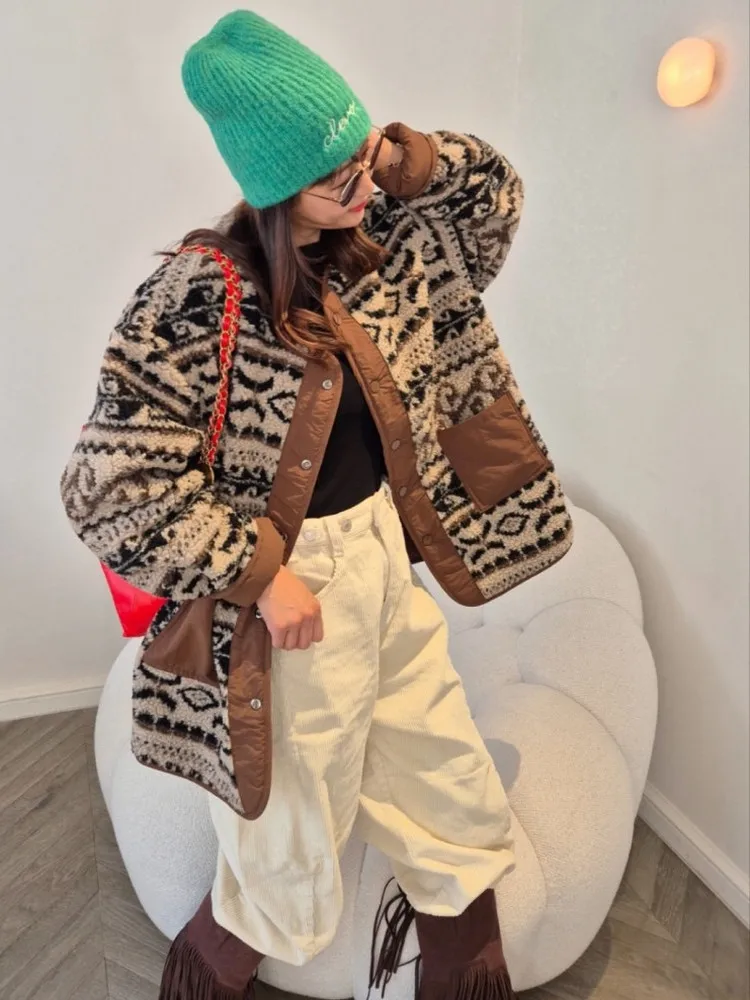 

Хлопковое пальто из меха ягненка, женское свободное теплое пальто в стиле пэчворк, осенне-зимнее термодвустороннее хлопковое пальто