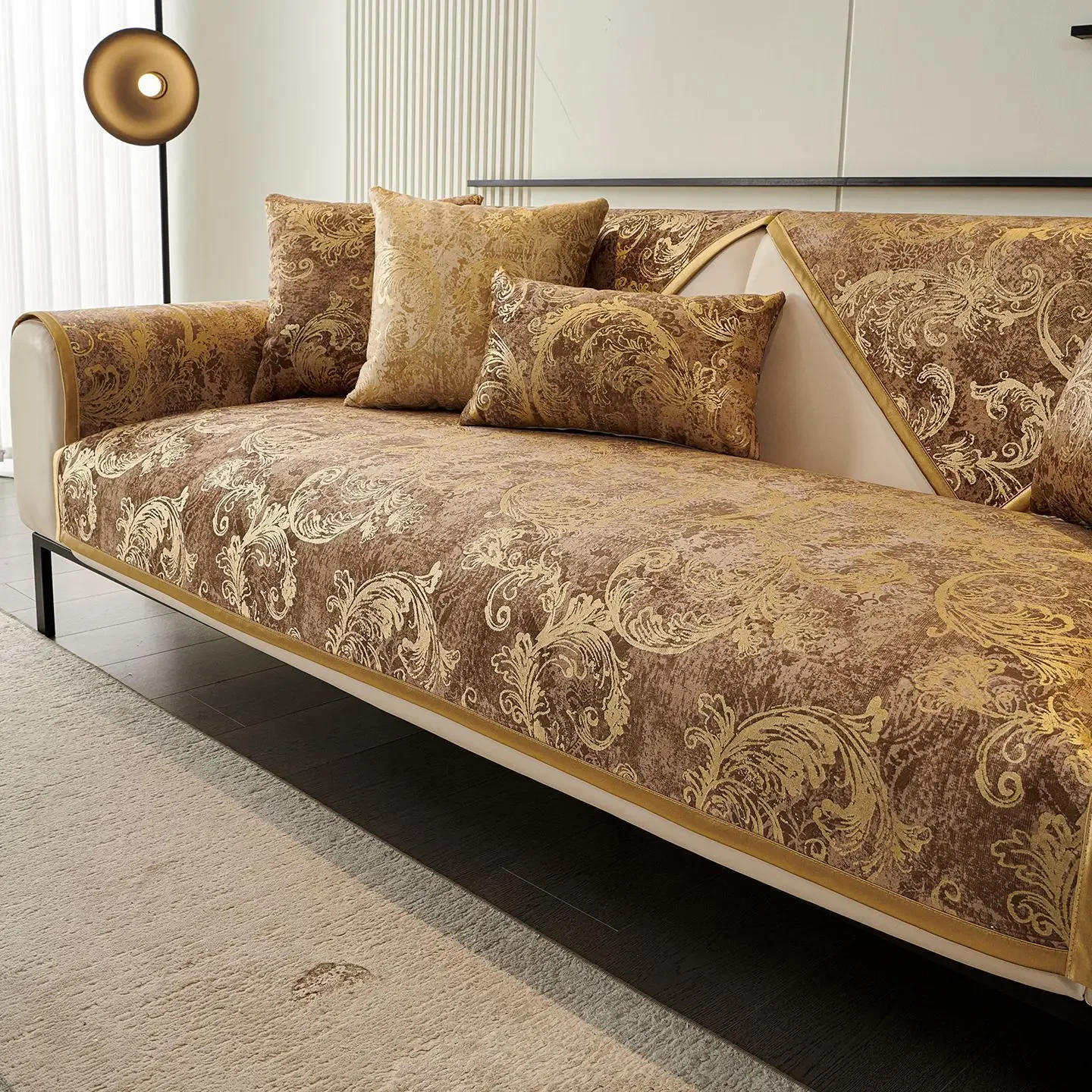 French Retro Sofa Cover Fabric Straight Row Three Seater Sofa Cover Cushion Anti Slip High-end Feeling Suitable for All Seasons