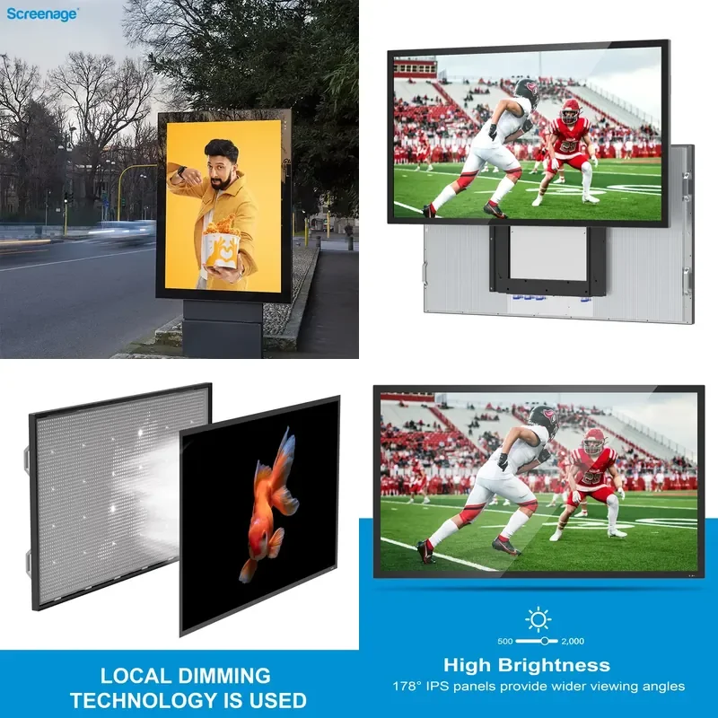 2000 Nits IP66 Waterproof Black Outdoor LCD Wall Mount Digital Signage Kiosk for Retail Store Shopping Mall Exhibition Hall