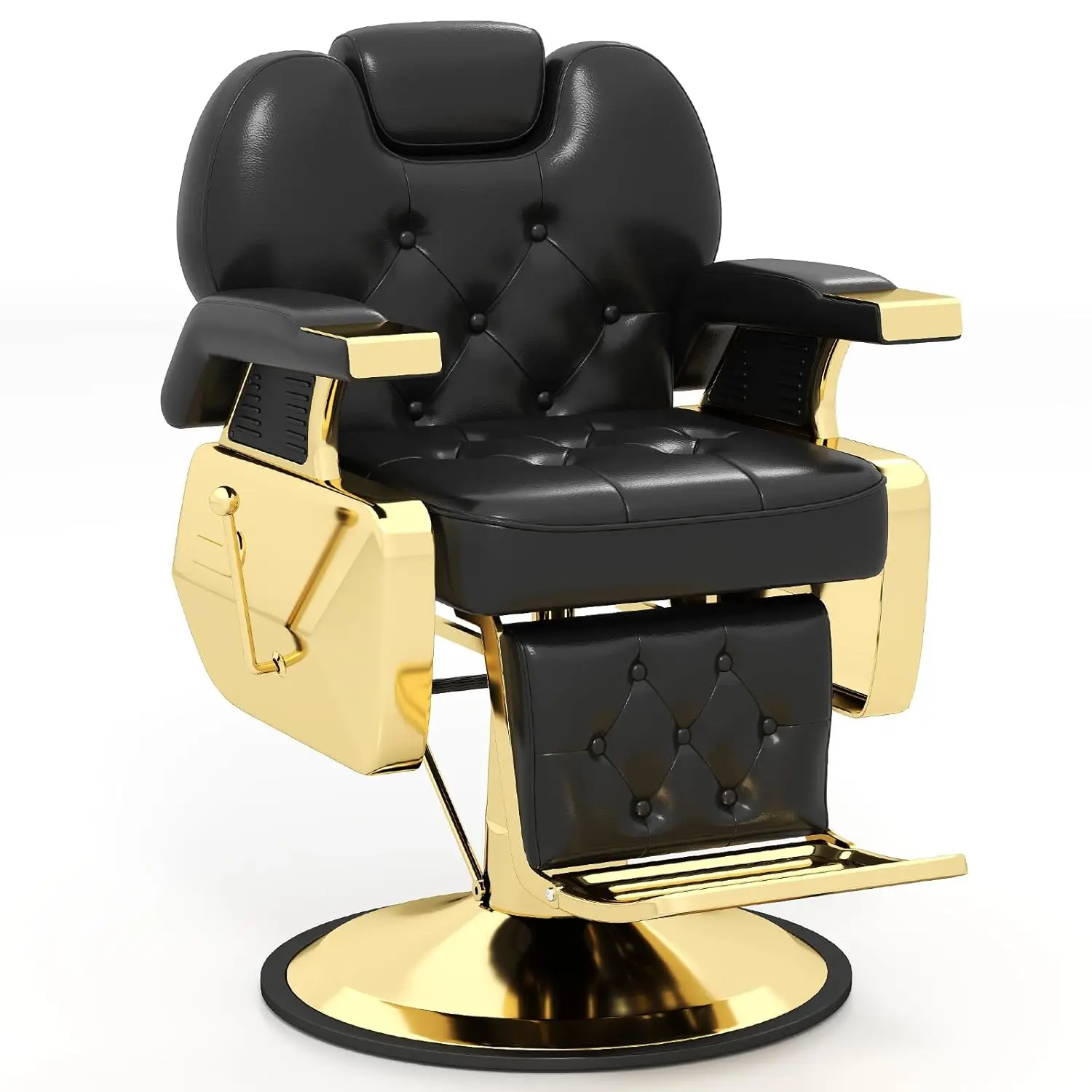 

Vintage Barber Chair, Professional Reclining Salon Chair with 360° Swivel & 140° Recline, Heavy Duty Gold Frame, Customized