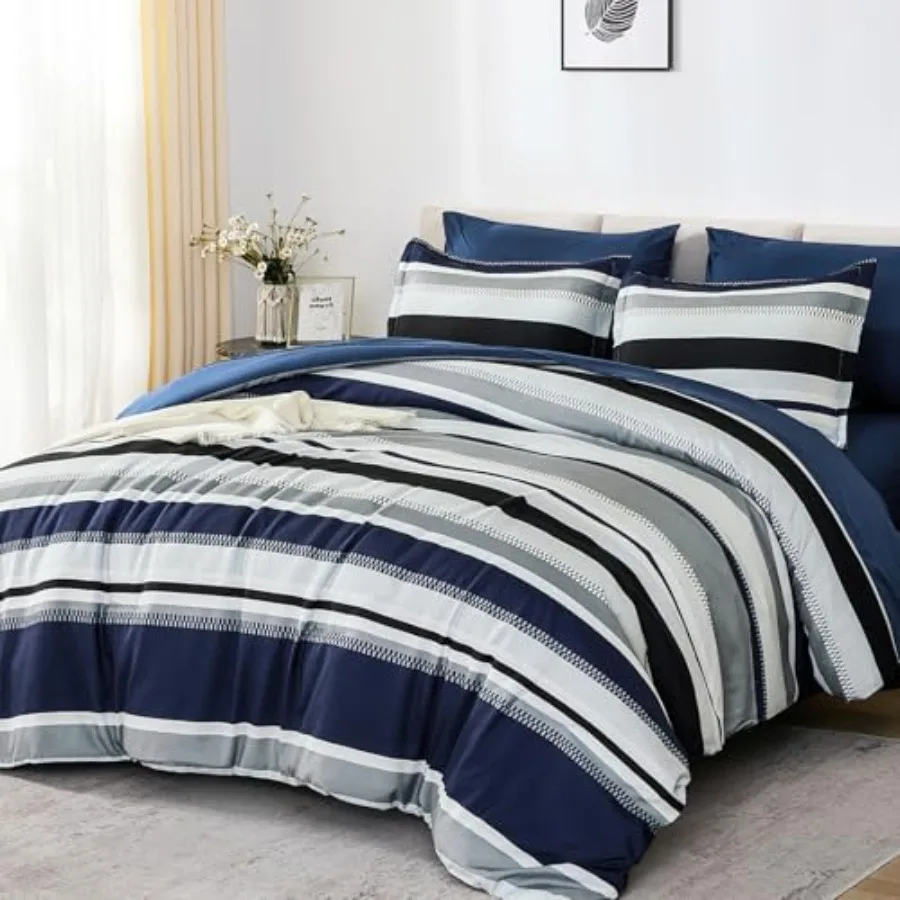 

Comforter Set 7 Pieces Comforter Set Size Soft Striped Bed in a Bag Bedding Set with Comforter Flat Sheet Fitted Sheet Pillow S