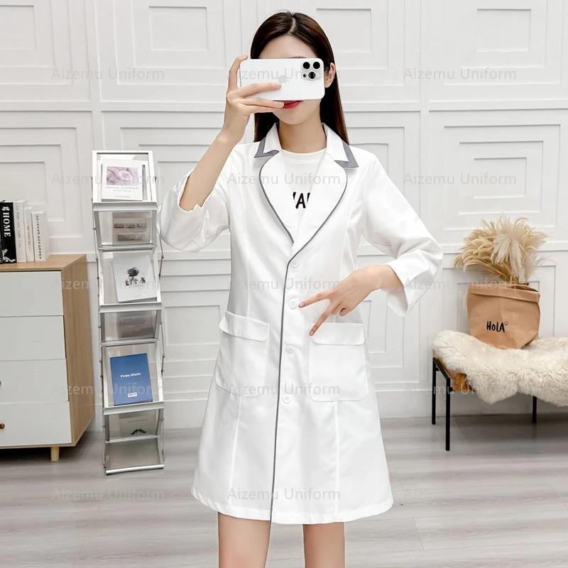 black beauty uniform with beautician robe women salon lab coat nurse uniform medical scrubs pink hospital Spa workclothes logo