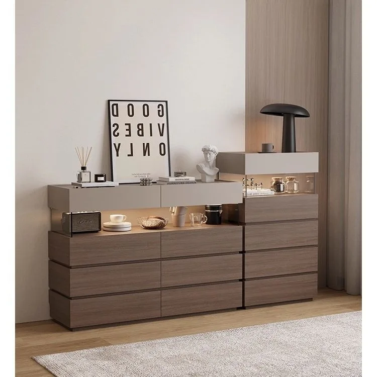 HYS pure solid wood minimalist chest cabinet living room sofa side cabinet light luxury small apartment high-end bedside storage