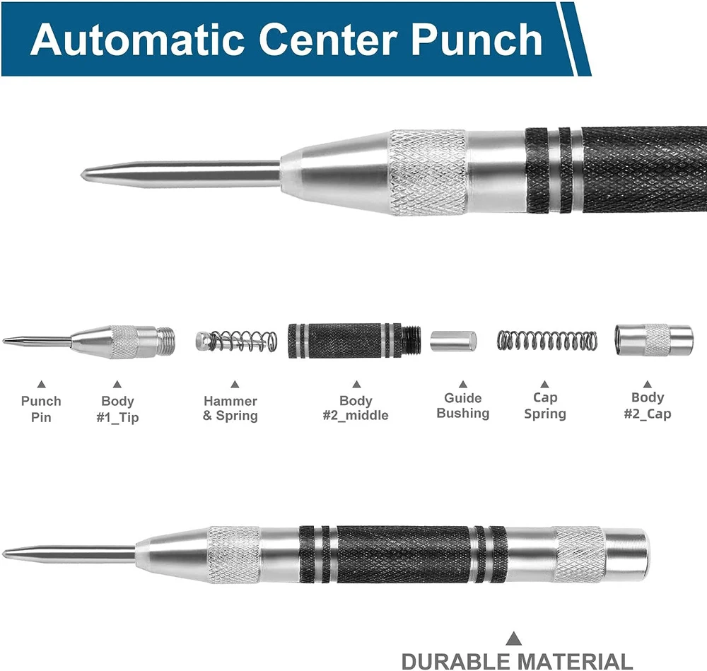 Automatic Center Punch Locator Window Breaker Woodworking Punch Metal Drill Tool Automatic Punch Hand Tools for Glass Metal Wood