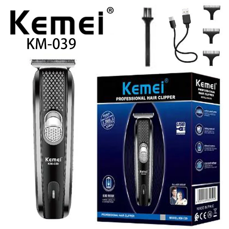 

Kemei KM-039 Stainless Steel Cutter Head Usb Charging Indicator Large Capacity Battery Professional Hair Clipper Barbier