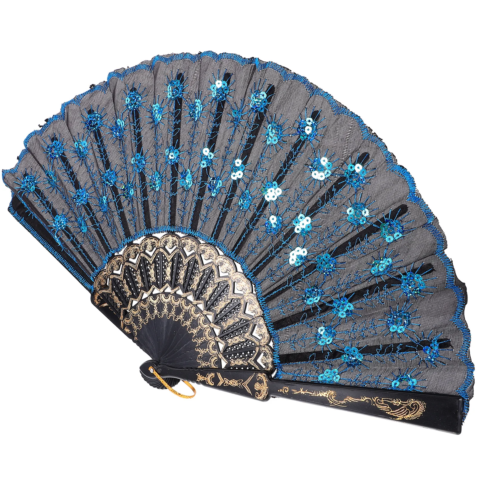 

1pcs Peacock Sequin Style Handheld For Wedding Hand Fans Portable Folding Handheld Fan Dance Party Decor Portable Retro Fan