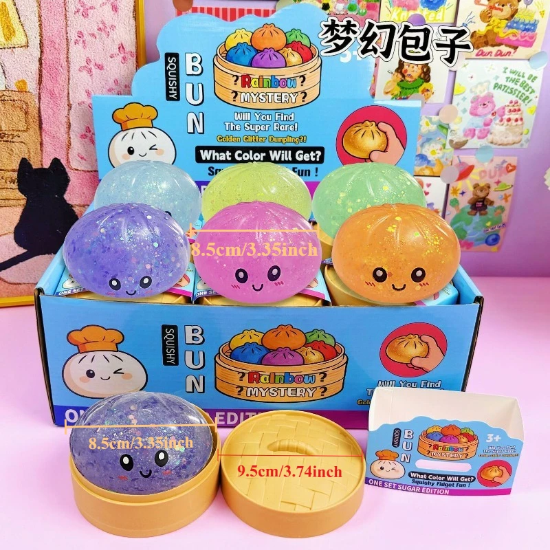Sparkle Bun Simulation Dumpling Shine Slow Rebound Stress Relief Squeeze Ball Soft Steamer for Anxiety Relief Sensory Toy Gift