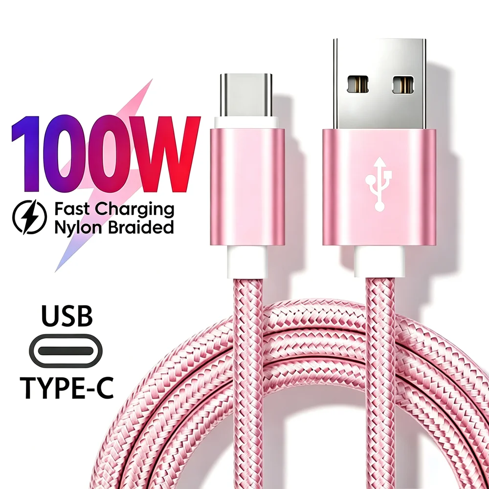 100W Type C USB Fast Charge Alloy Braided Cable For iPhone 15 16 17 Pro Max Samsung Moto Xiaomi Redmi POCO USB Type-C Data Cable