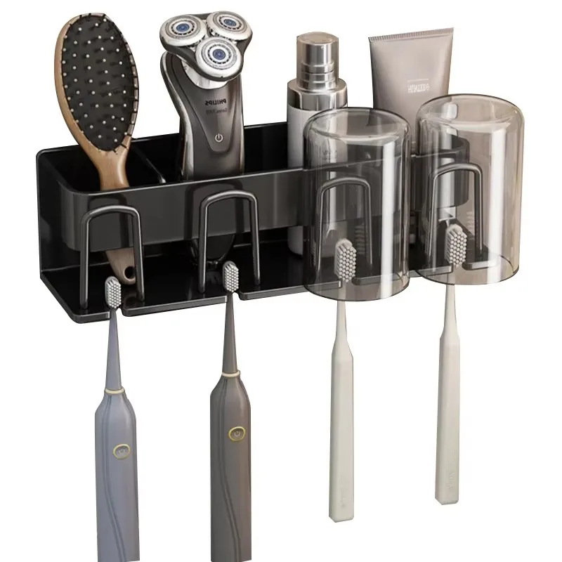 

YUNJIEYA Bathroom Aluminium Alloy Toothbrush Holder Wall -Toothpaste Rack Storage Household Space Saving Home Accessories