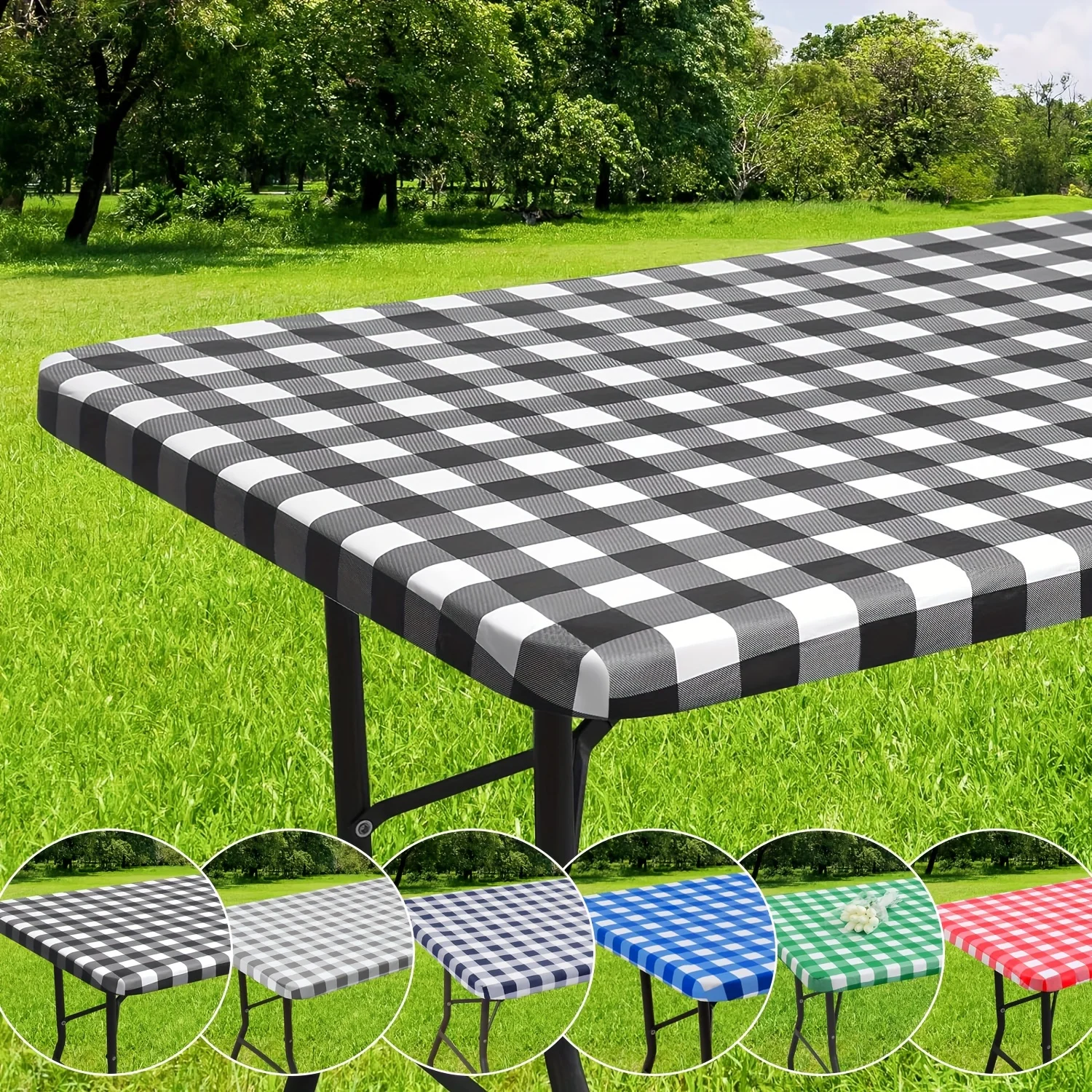 1pc Plaid Vinyl Table Cover --Fitted Tablecloth with Elastic Corners for Tables, Ideal for Party, Picnic, Camping & Dining