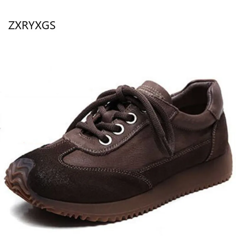 ZXRYXGS Crossover Strap Full Genuine Leather Sneakers Flat Non-slip Comfort Trend Shoes 2024 Autumn Casual Sneakers Women Shoes