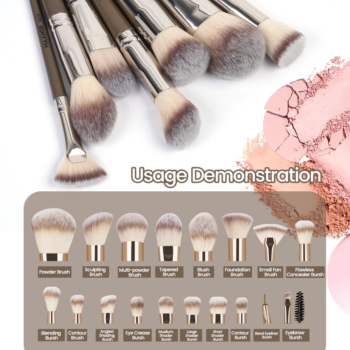 MAANGE Professionelle Geschenkbox, 18 Stück, Make-up-Pinsel, Gesicht, Augen, Schönheit, Pinsel für Foundation, Conceal, Lidschatten, Kontur, dichter, weicher Pinsel