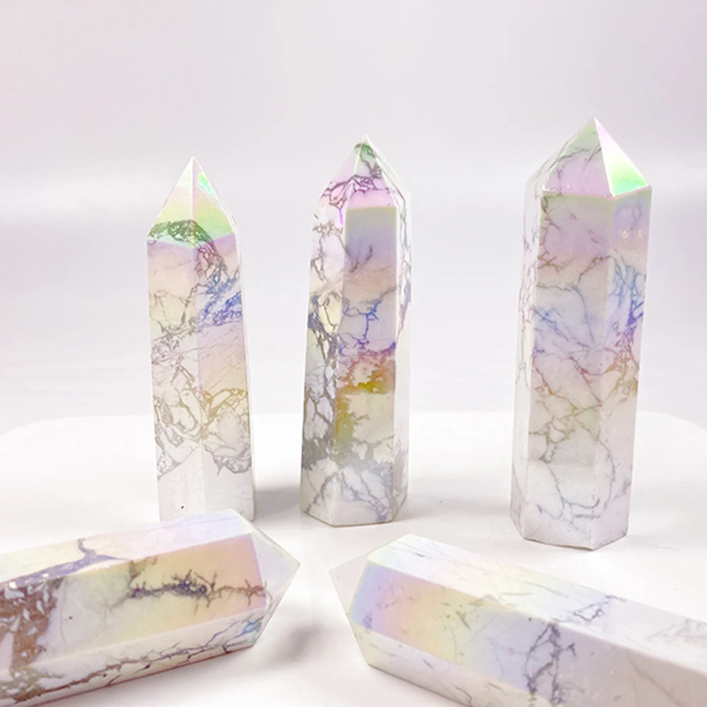 Natural Aura Howlite Crystal Point Magic Wand, Healing Energy Quartz, Home Decoration
