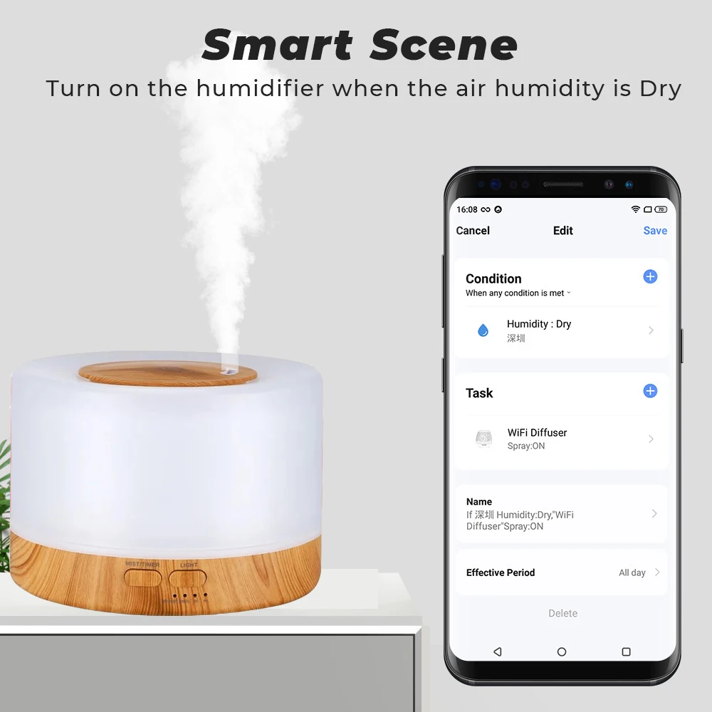 Tuya-Humidificateur intelligent avec lumière LED Turngul, diffuseur d'arômes WiFi, minuterie, contrôle sans fil, compatible avec Alexa, Google Home