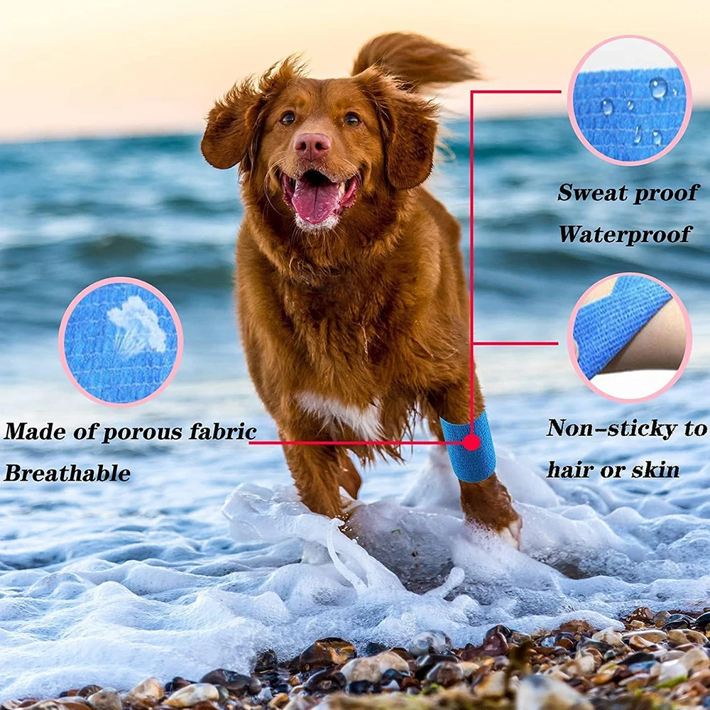 6/24ロール粘着包帯、スポーツ＆アスレチック用、通気性のある獣医用包帯（創傷用）、5cm×4.5m自己粘着包帯