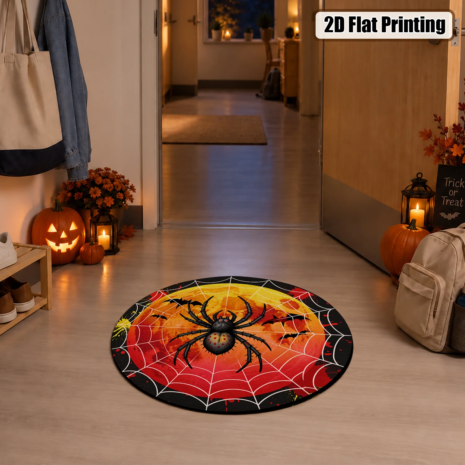 Halloween Spider Web Design Round Velvet Rug, Machine Washable, Perfect For Living Room, Bedroom, Entryway, Dining Area, Suitable For Halloween, Thanksgiving, Christmas, New Year, Black Friday, Cyber Monday
