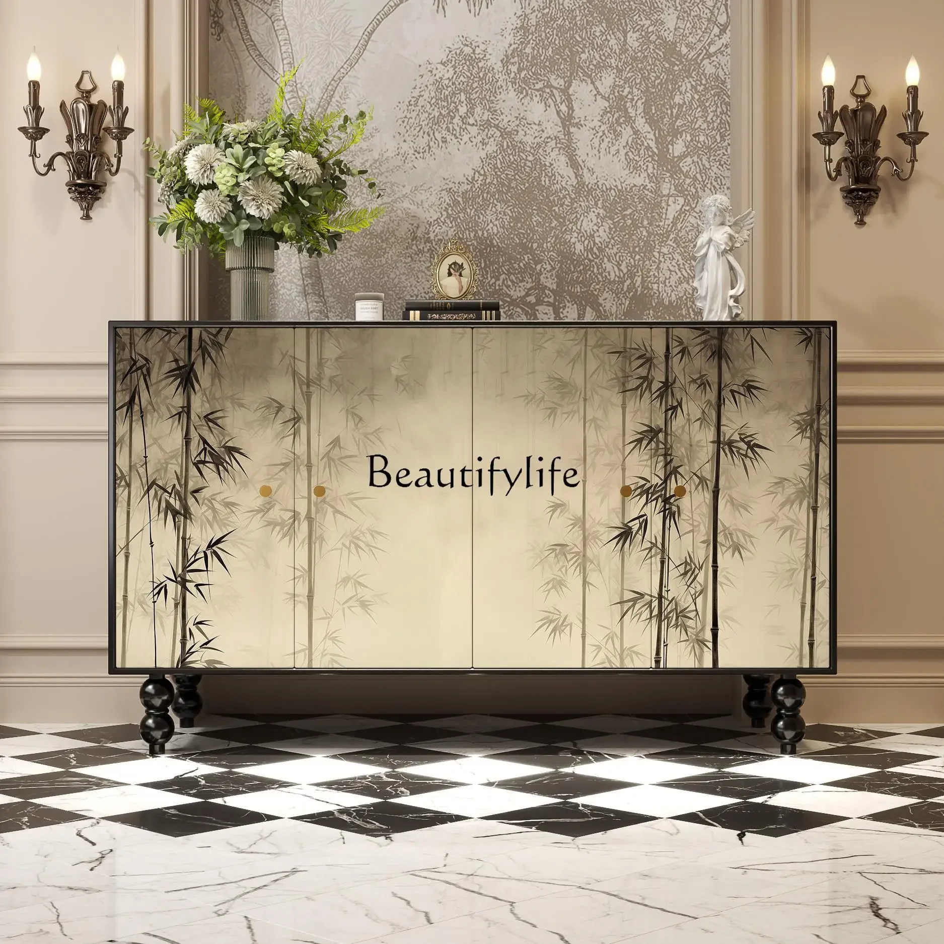 

yj21 Medieval French entrance cabinet, entrance door, dining side, living room partition, solid wood storage chest