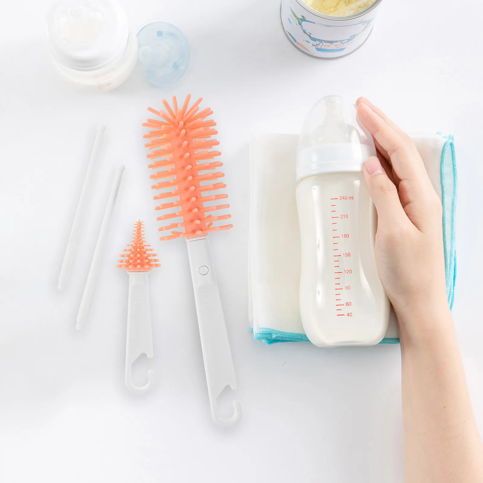 

Milk Brush Straw Cleaning Baby Bottle Drying Rack with Cover Multi-functional for