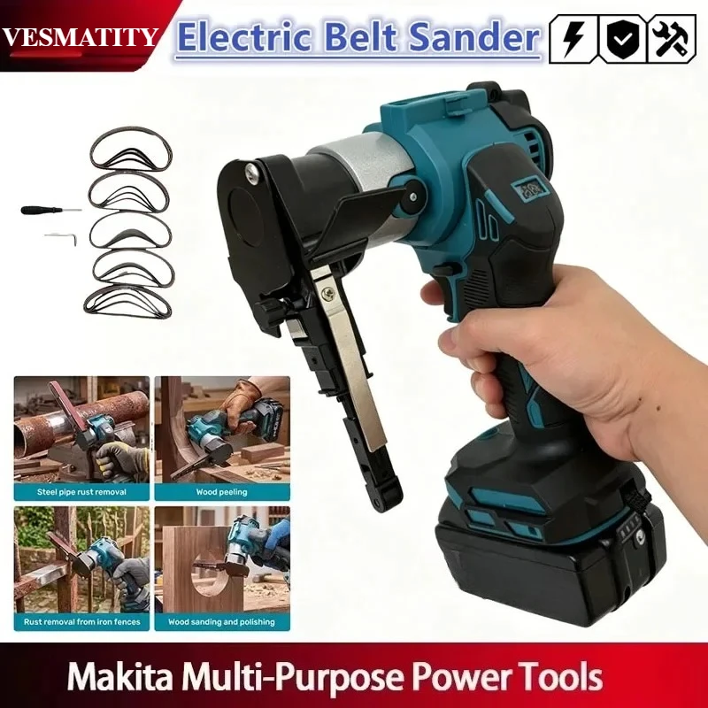 Belt Sander Portable Straight Sanding Machine Multifunctional Metal Wood Polishing Derusting PowerTool for 18V-20V battery.
