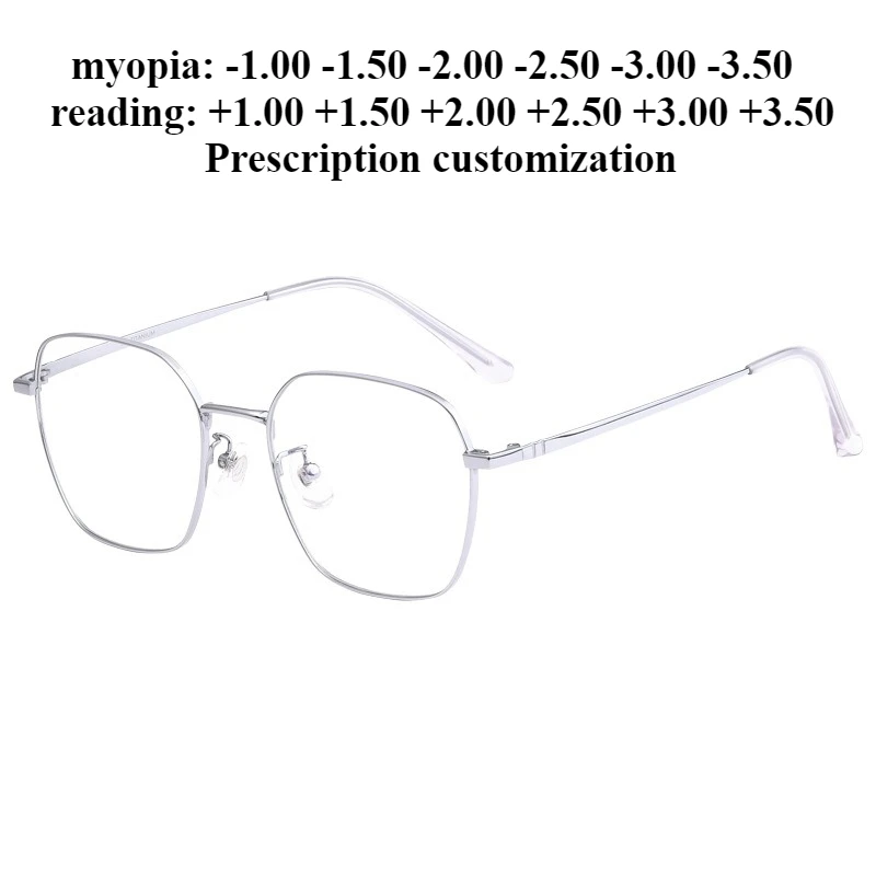 

51-18 Ретро полигональный чистый титан для мужчин, оправа для очков без рецепта и по рецепту, очки для чтения с блокировкой синего света