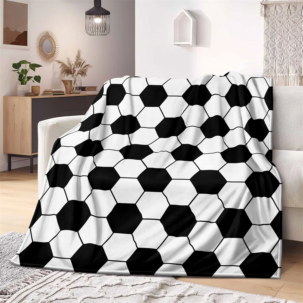 

Black white football Microfiber Throw Blanket,Xmas Leisure Cover Blanket,Soccer Lunch Break Blanket Home Travel Camping Blanket