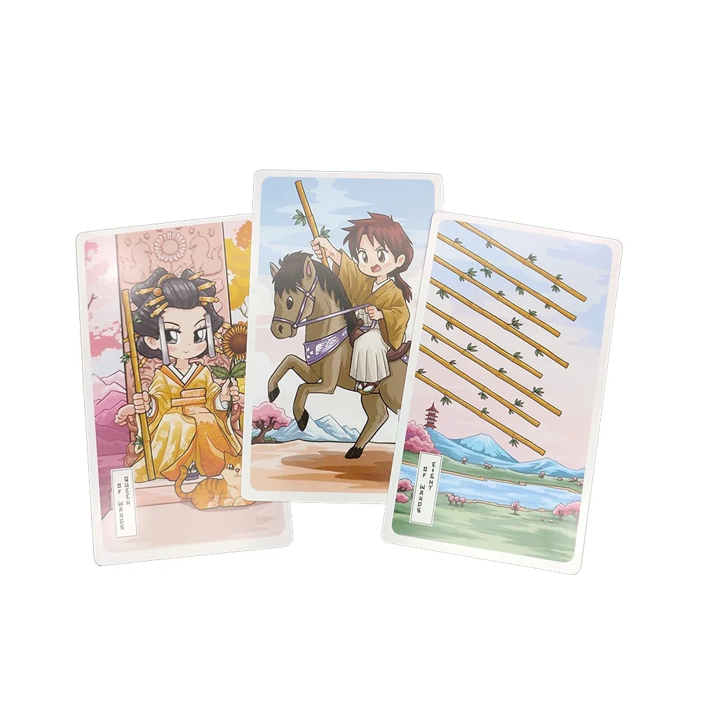 Large size sturdy deck The Sakura Spring Divination Tarot Japanese style traditional characters come to life in a playful