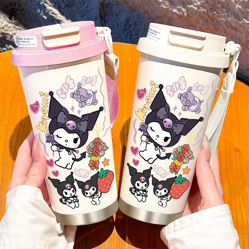 

Kawaii Sanrio cartoon character Kulomi ins stainless steel thermos ins cute straw coffee cup portable car water cup wholesale