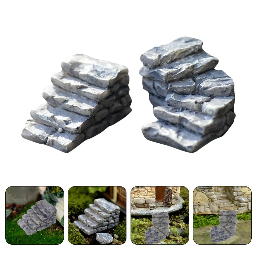 

2pcs Stone Steps Resin Stair Models Miniature Garden Pathway Decor Moss Covered Landscape Ornament Patios Steps Fake Stones Step