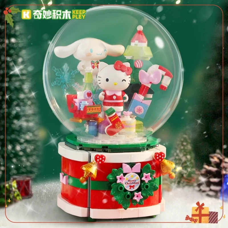 素晴らしいビルディングブロックキープリーサンリオウィッシングクリスマスオルゴールモデルハローキティおもちゃ飾りギフト受信ブロックおもちゃ