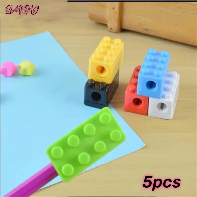 

2024 5pc Building Blocks Pencil Sharpener Cartoon Plastic Children's Office And School Supplies Student Stationery Random Supply