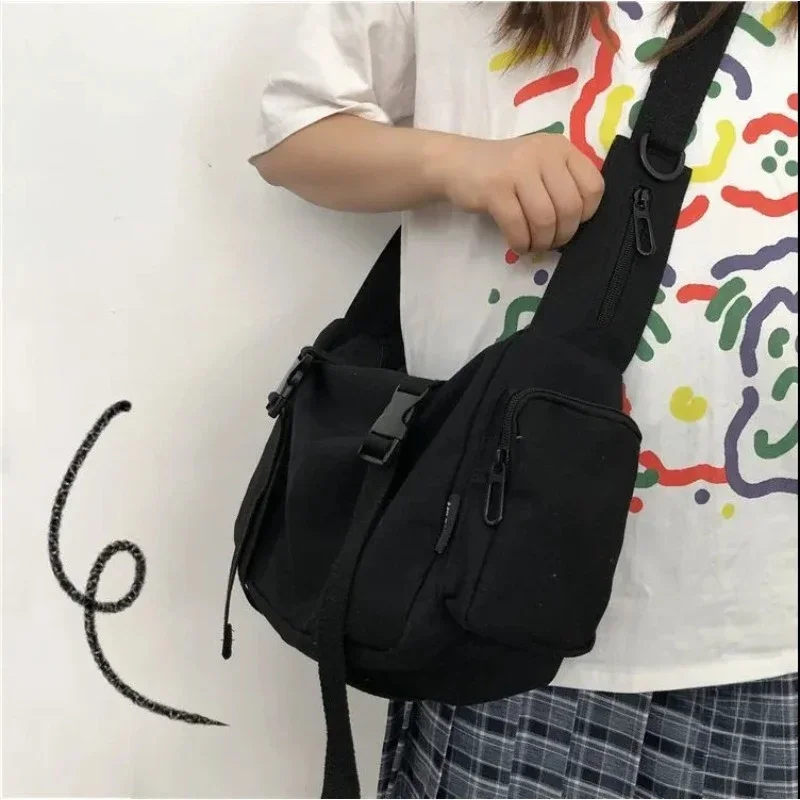 Urban minimalista Retro Workwear Hong Kong Style Student Canvas Unisex Japanese Harajuku borsa a tracolla con cerniera