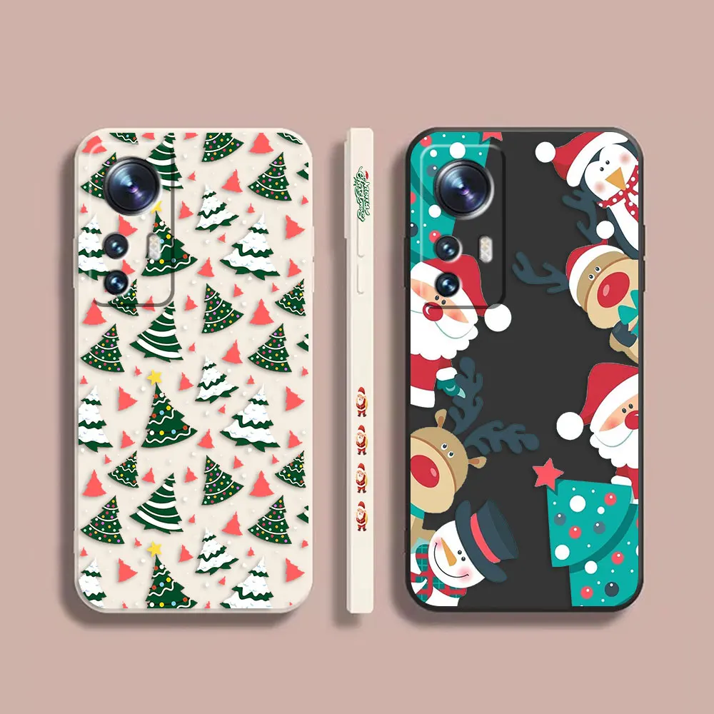 Phone Case For Xiaomi 13 12 12T 12S 11 11T 10 10S 9 Pro Ultra Lite Colour Case Funda Cqoue Shell Capa Merry Christmas Tree Santa