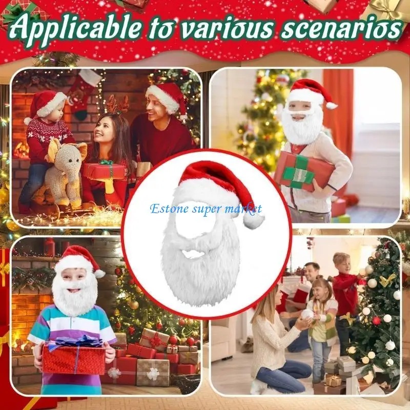 

090B Santa Beard and Moustache with Hat Christmas Santa Costume Accessories Gifts
