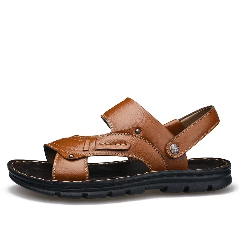 Men\'s Summer New Leather Sandals Men\'s Casual Beach Shoes Non-slip Slippers Two Sandals Men Sandals Leather  Men Sandal   Shoes