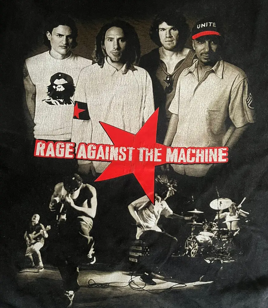 Vintage 1997 Rage contra la máquina película Promo camiseta banda gráfica tamaño grande