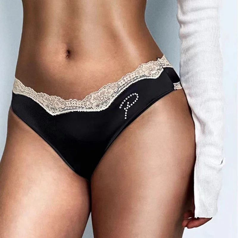 French Thong Sexy Lace Hollowed Pink LETTER Transparent T Underpants Rhinestone Sexy Lingerie Summer Romantic Fashionable SILK