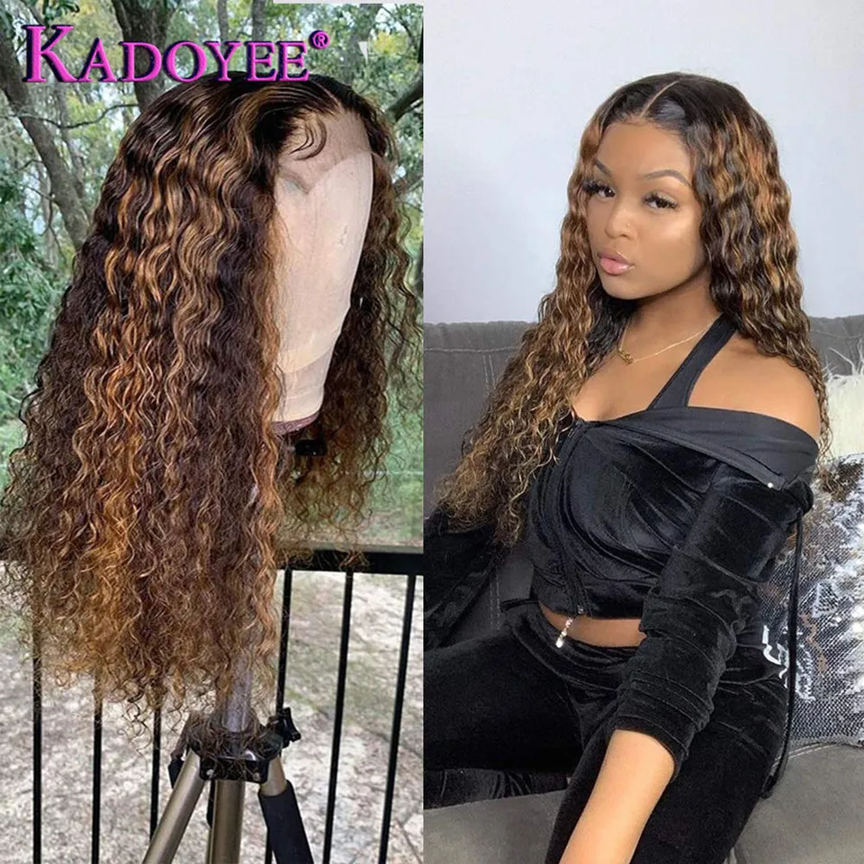 

Ombre Curly Wig Lace Front Wigs Highlight Curly Human Hair Wigs With Baby Hair Brazilian HD Lace Wig Remy Curly Lace Frontal Wig