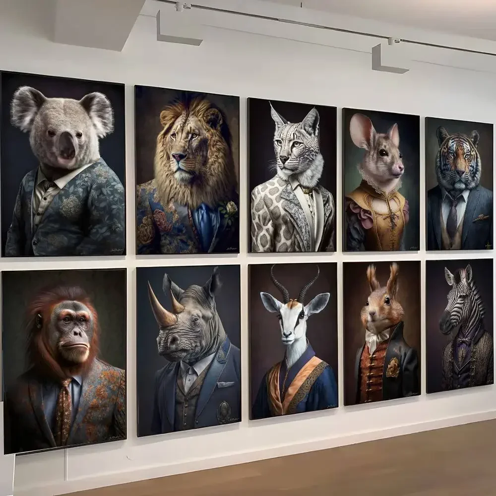 Zoo Animals Great White Shark Gorilla Lion Portrait   Posters Self-adhesive Wall Art Decorations Color Prints Sticky