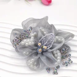 Mother's Crystal Flowers Hair Accessories Organza Headdress Flower Female Updo Bun Head Large Intestine Hair Ring