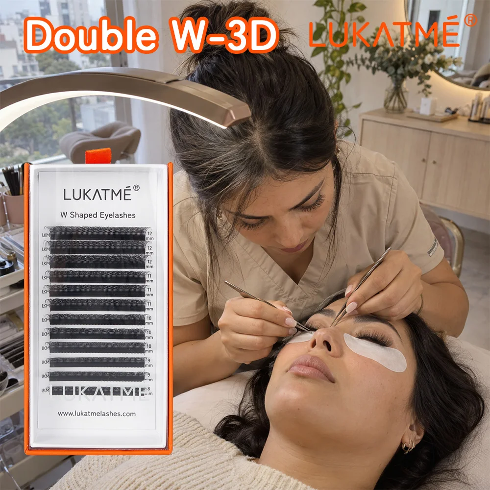LUKATME Double 3D W Shape Eyelash Extensions Premade Fans, W-6D Lash Clusters C/D Curl Soft Full Dense Lashes 8-15mm For Salon
