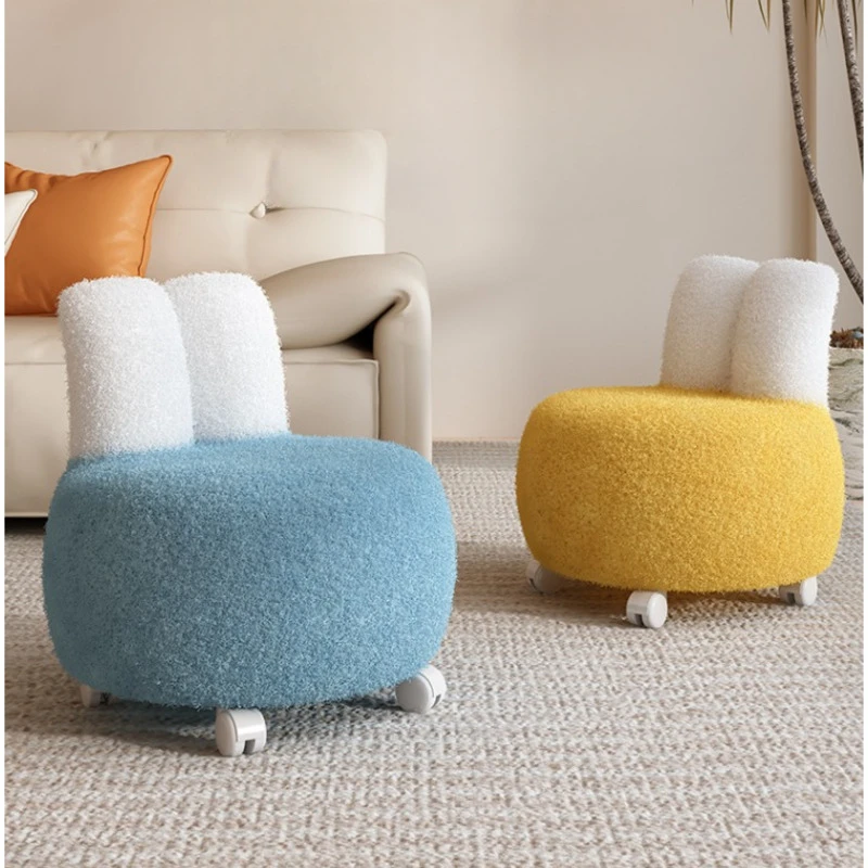 Cute Bunny Ears Stool Universal Caster Home Stool Children's Lambswool Low Stool Animalistic Miniature Chair Living Room Ottoman