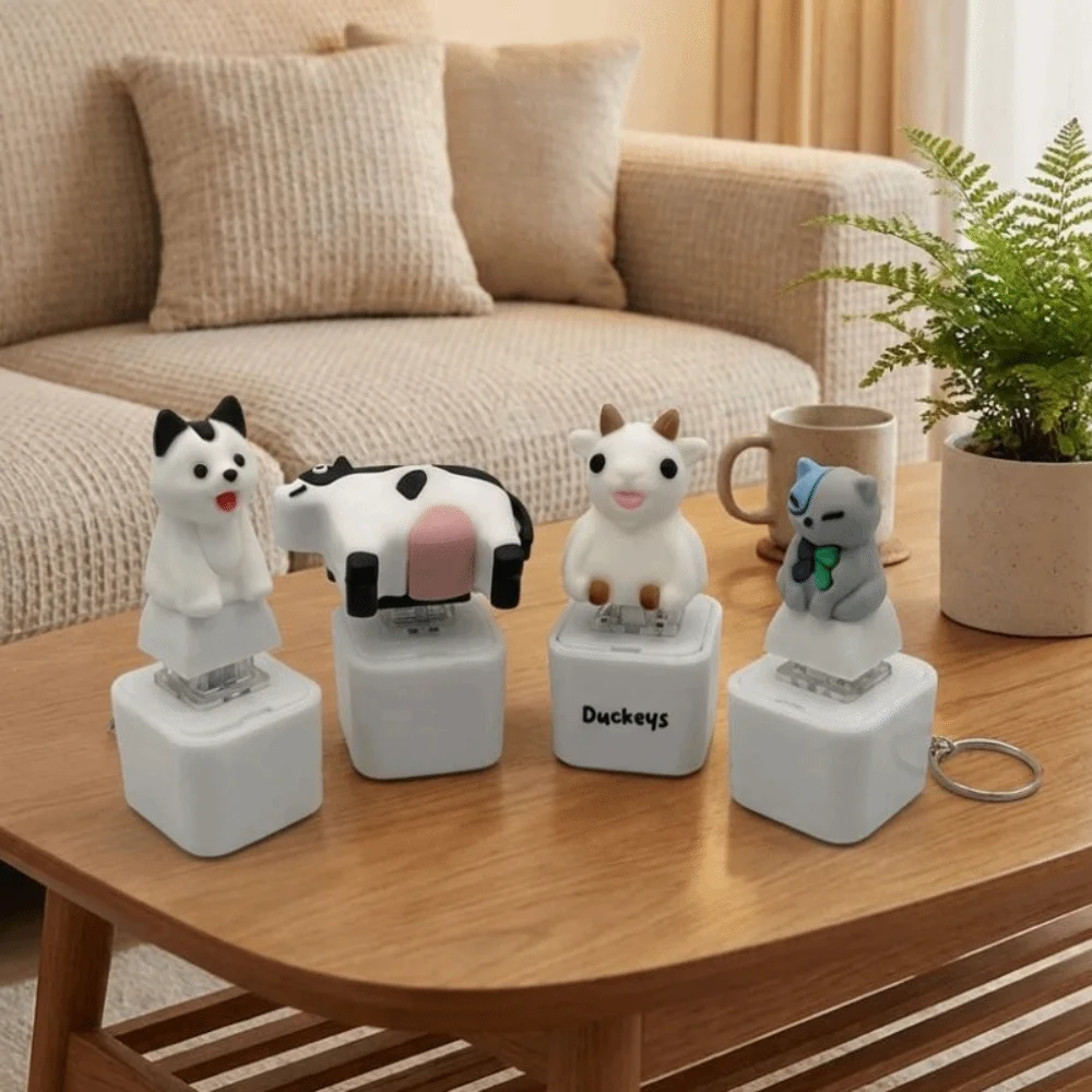 Rechargeable Animal Sound Light Fidget Keychain Glowing Simulation Light Up Pet Key Charm Pendant Cows Cats Novelty