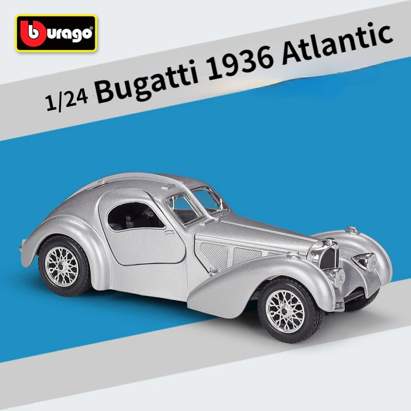 

Genuine Bburago 1:24 Bugatti 1936 Atlantic Classic Pull Back 2 Doors Opened Alloy Toy Car Model Metal Die-cast Toys Boy Gifts